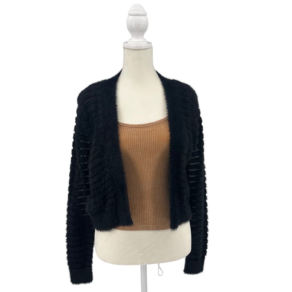 Calvin Klein Fuzzy Illusion Shrug Womens S Black Open Front Office Work Travel